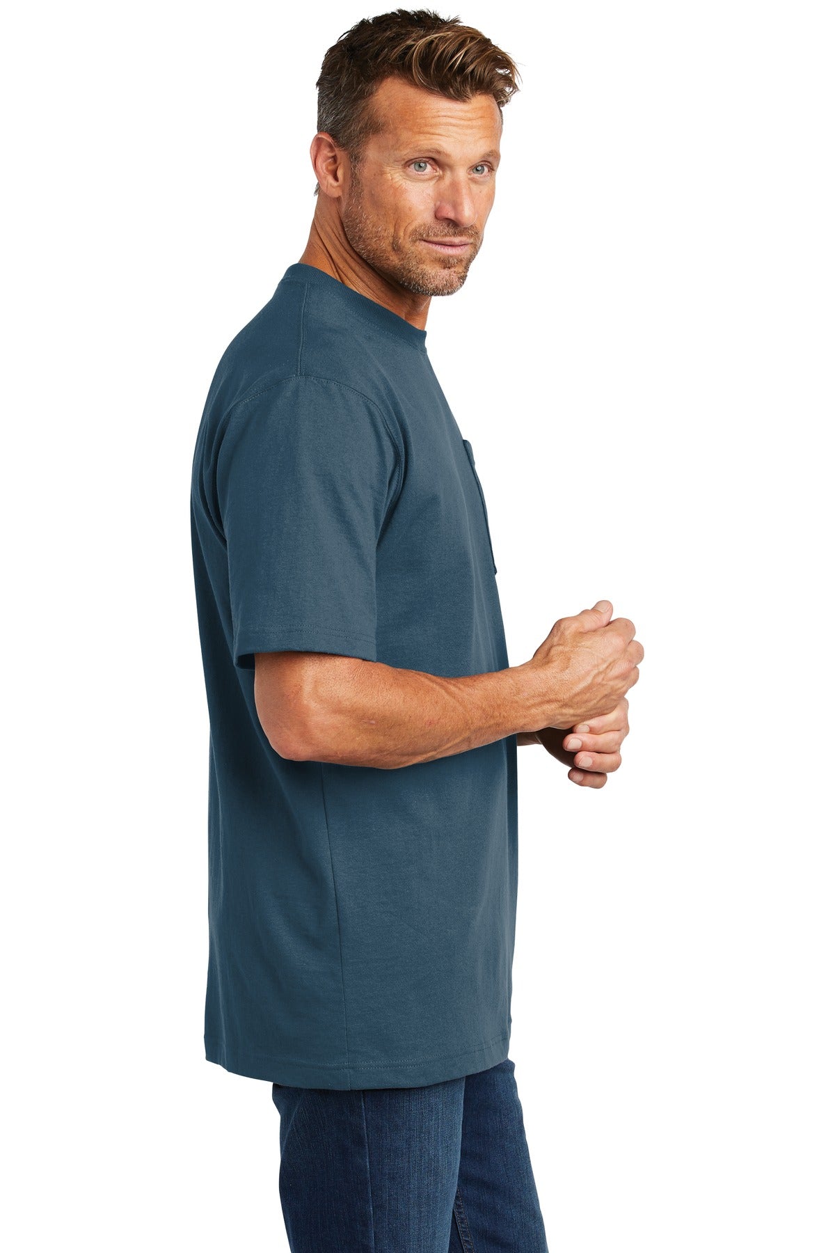 carhartt workwear pocket short sleeve t-shirt ctk87 stream blue