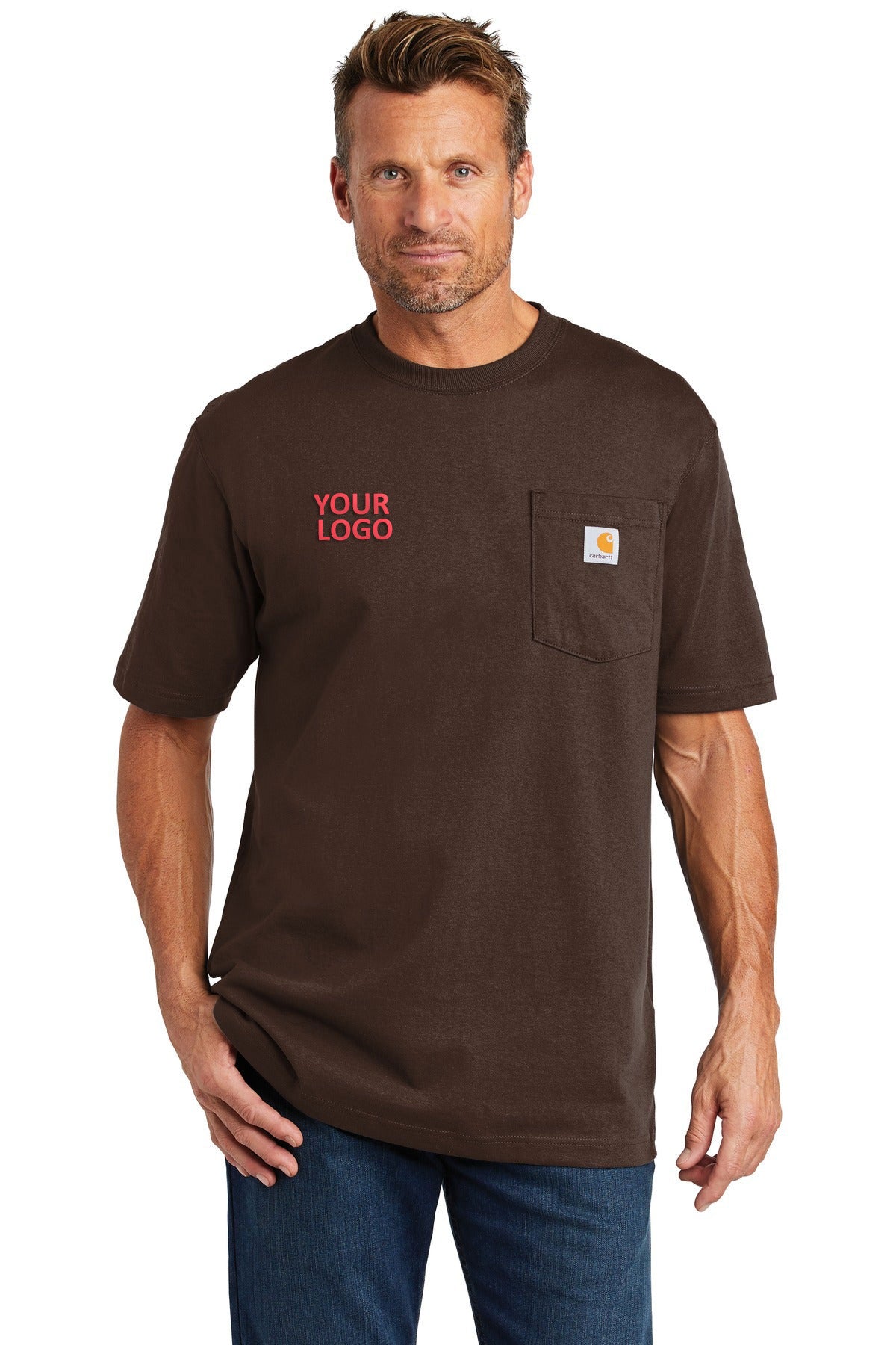 Custom Carhartt Tall Workwear Pocket Short Sleeve T-Shirt CTTK87 Dark Brown