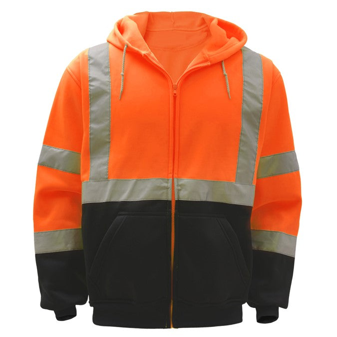 GSS Class 3 Safety Full Zip Hoodie 7004 Orange with Black Bottom