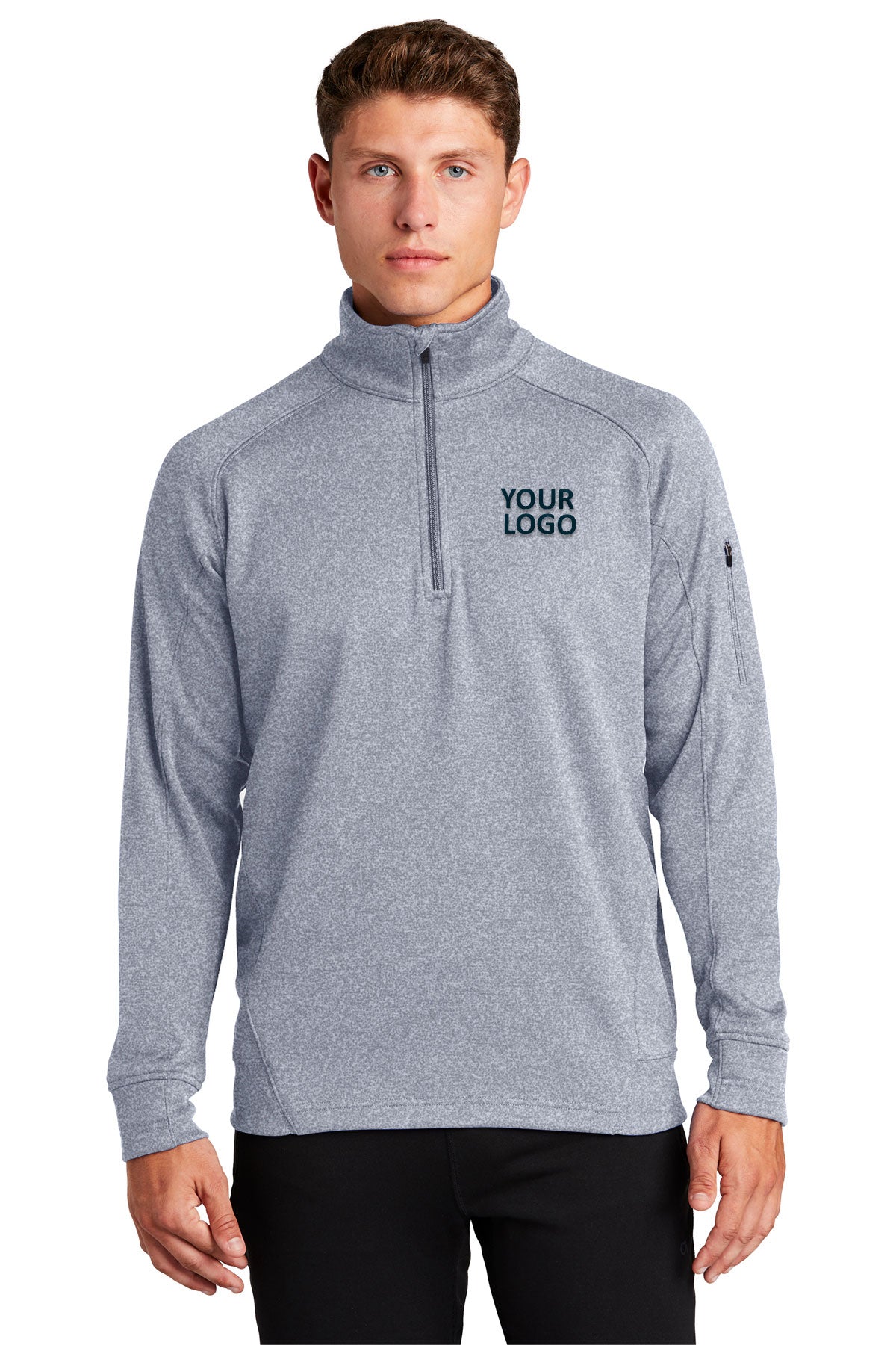 Sport-Tek Tech Fleece Branded 1/4-Zip Pullovers, Grey Heather