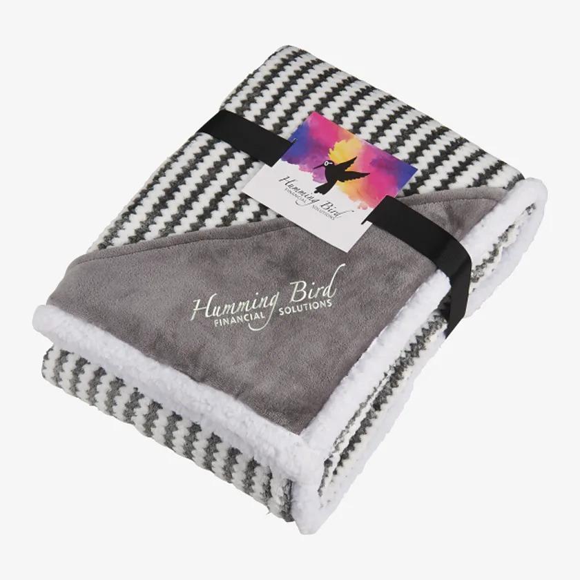 Field & Co Chevron Striped Sherpa Blanket with Card, Gray