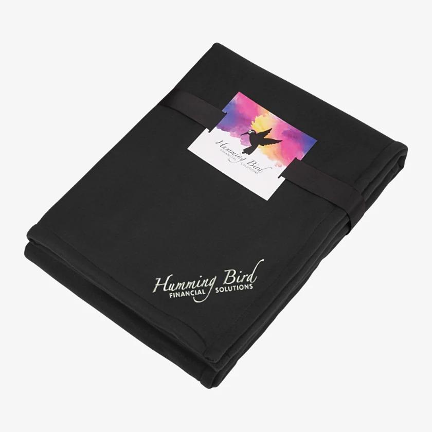 Fleece-Sherpa Blanket with Full Color Card and Ban, Black