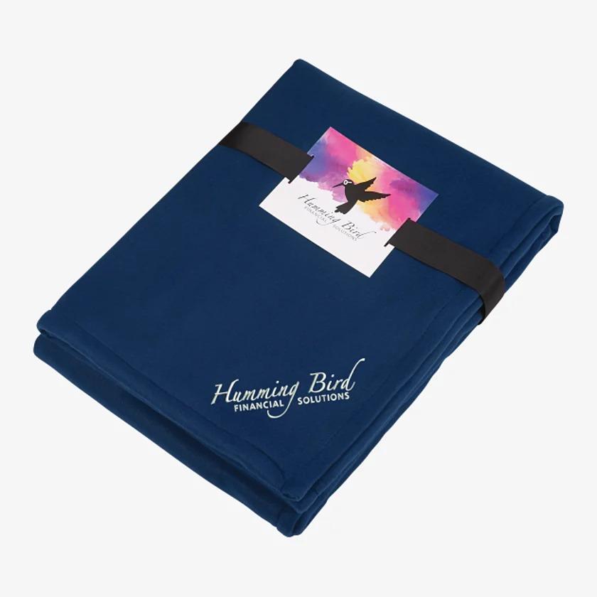 Fleece-Sherpa Blanket with Full Color Card and Ban, Navy