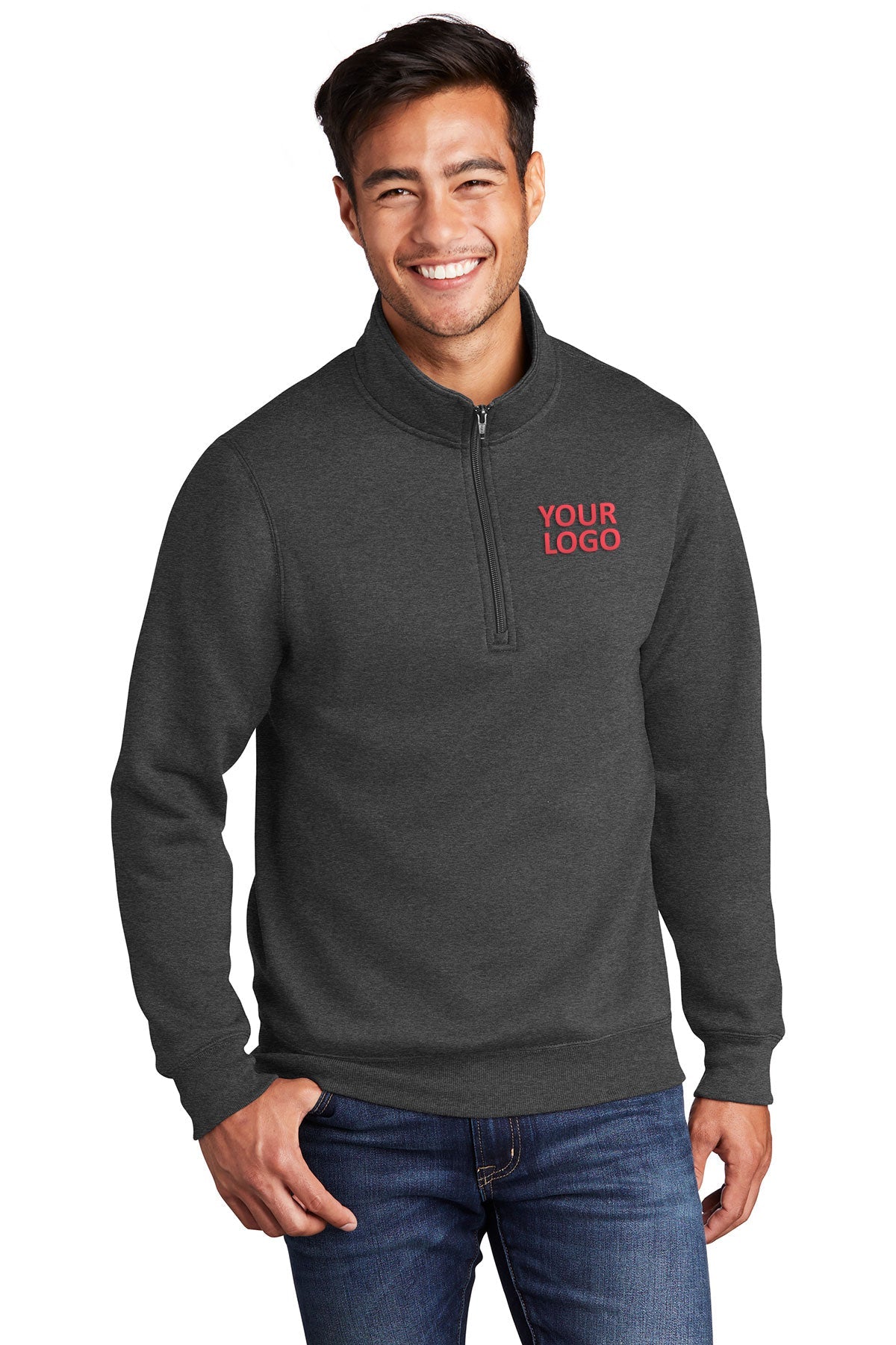 Port & Company Core Fleece Customized Quarter Zips, Dark Heather Grey