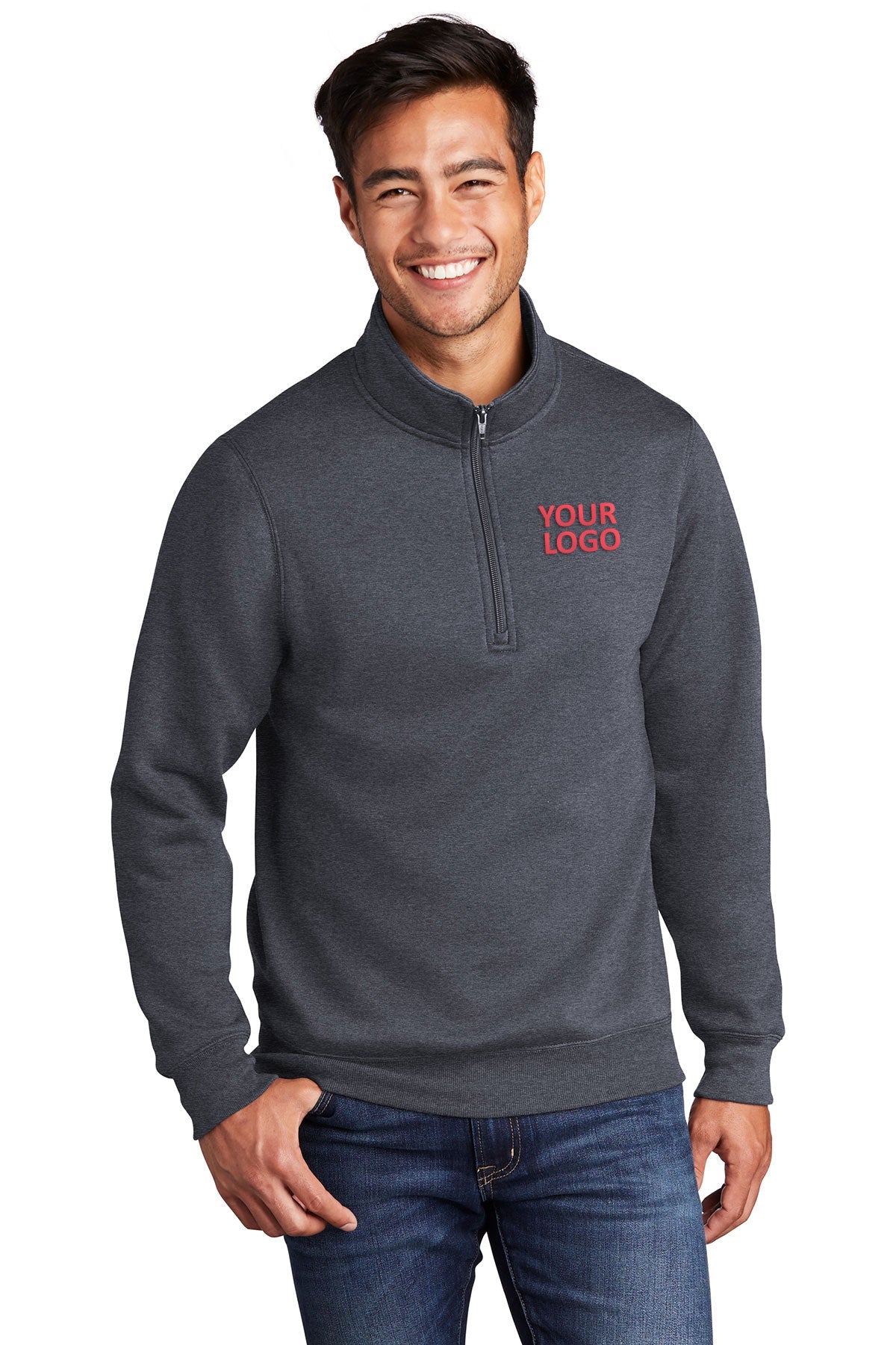 Port & Company Core Fleece Custom Quarter Zips, Heather Navy [Adam Equipment]