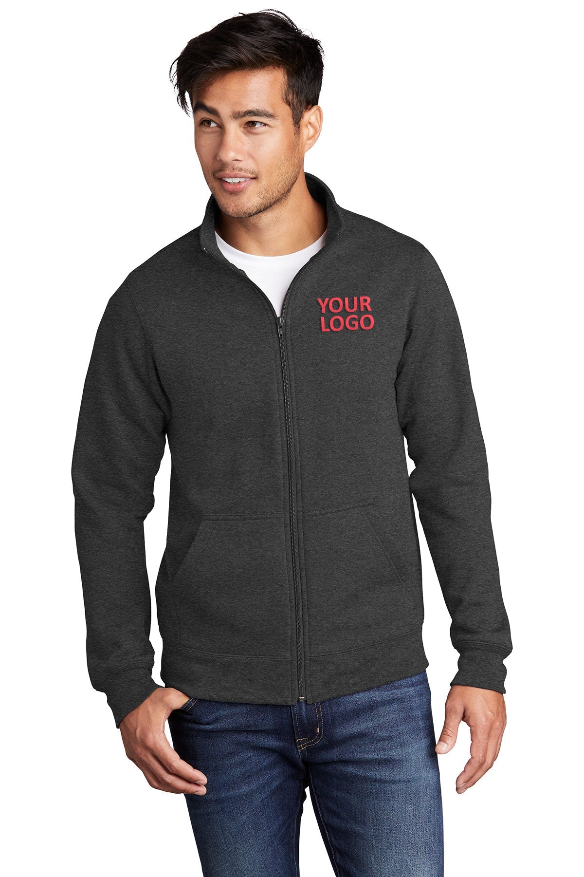 Port & Company Core Fleece Cadet Full-Zip Sweatshirt PC78FZ Dark Heather Grey