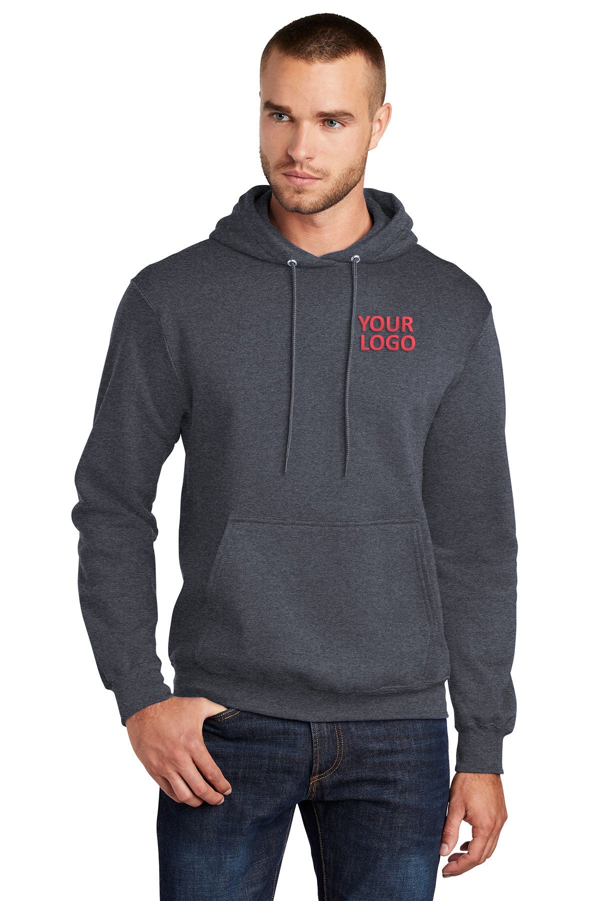 Port & Company Tall Core Fleece Pullover Hooded Sweatshirt PC78HT Heather Navy
