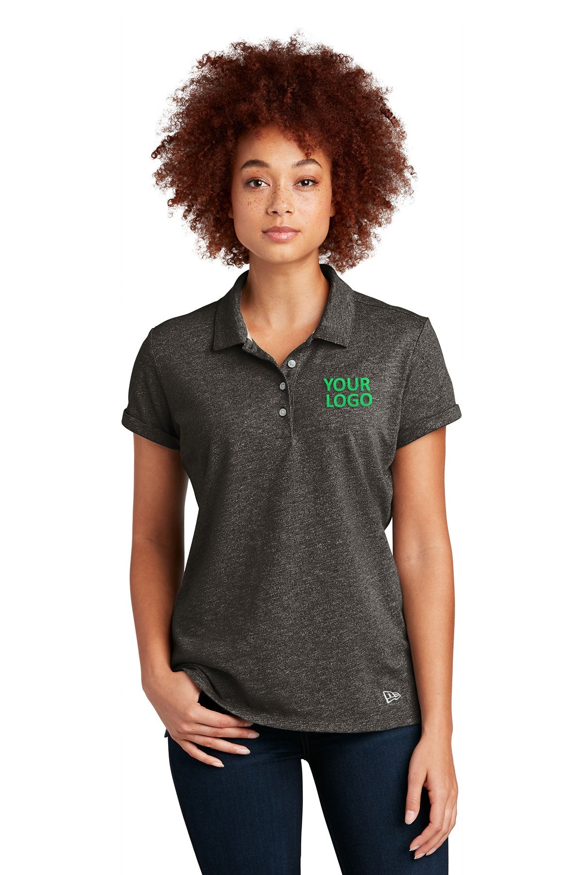 New Era LNEA301 Black Twist custom embroidered polo shirts