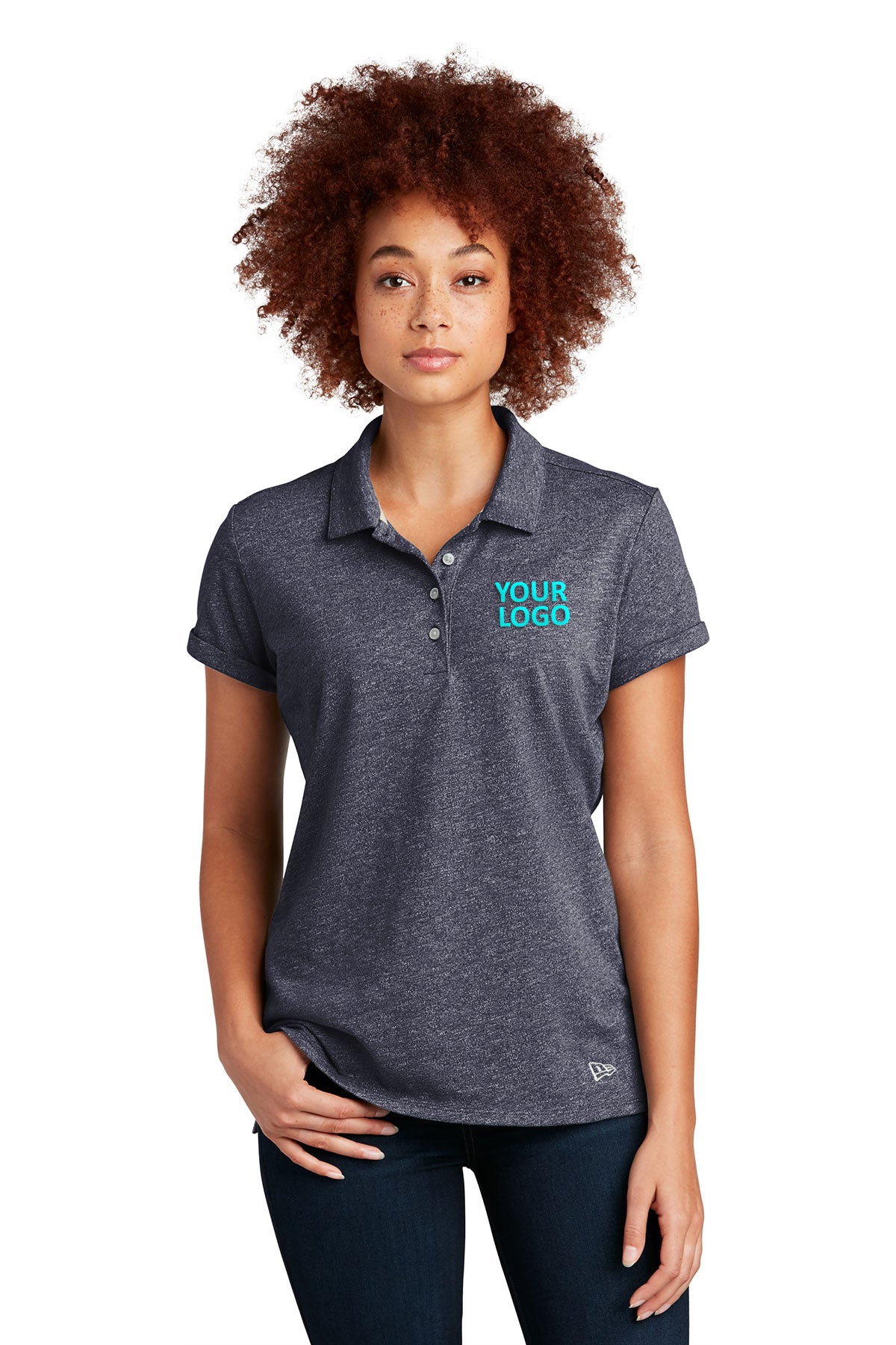 New Era LNEA301 True Navy Twist custom logo polo shirts embroidered