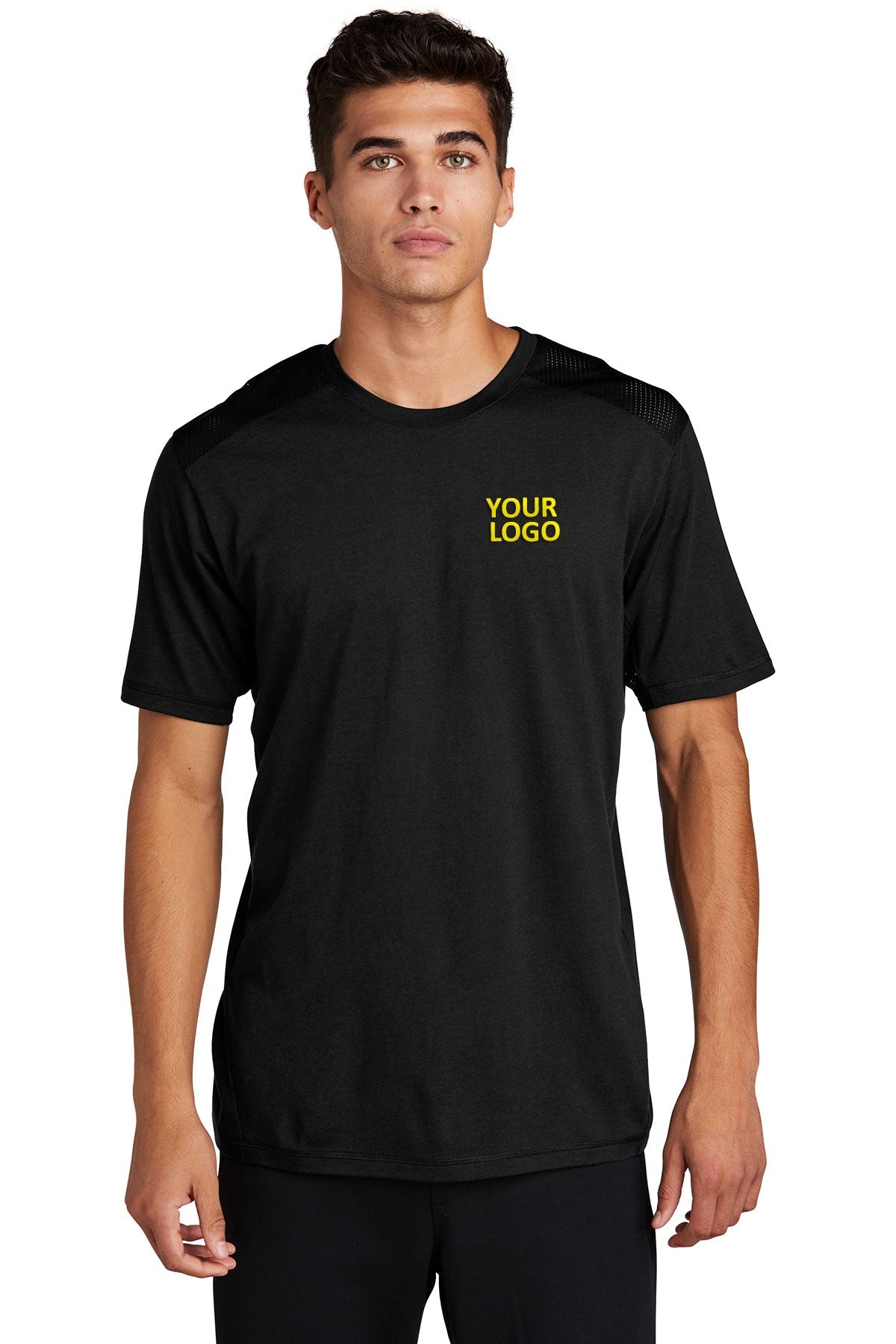 sport-tek posicharge tri-blend wicking draft tee st410 black/ blacktriad solid