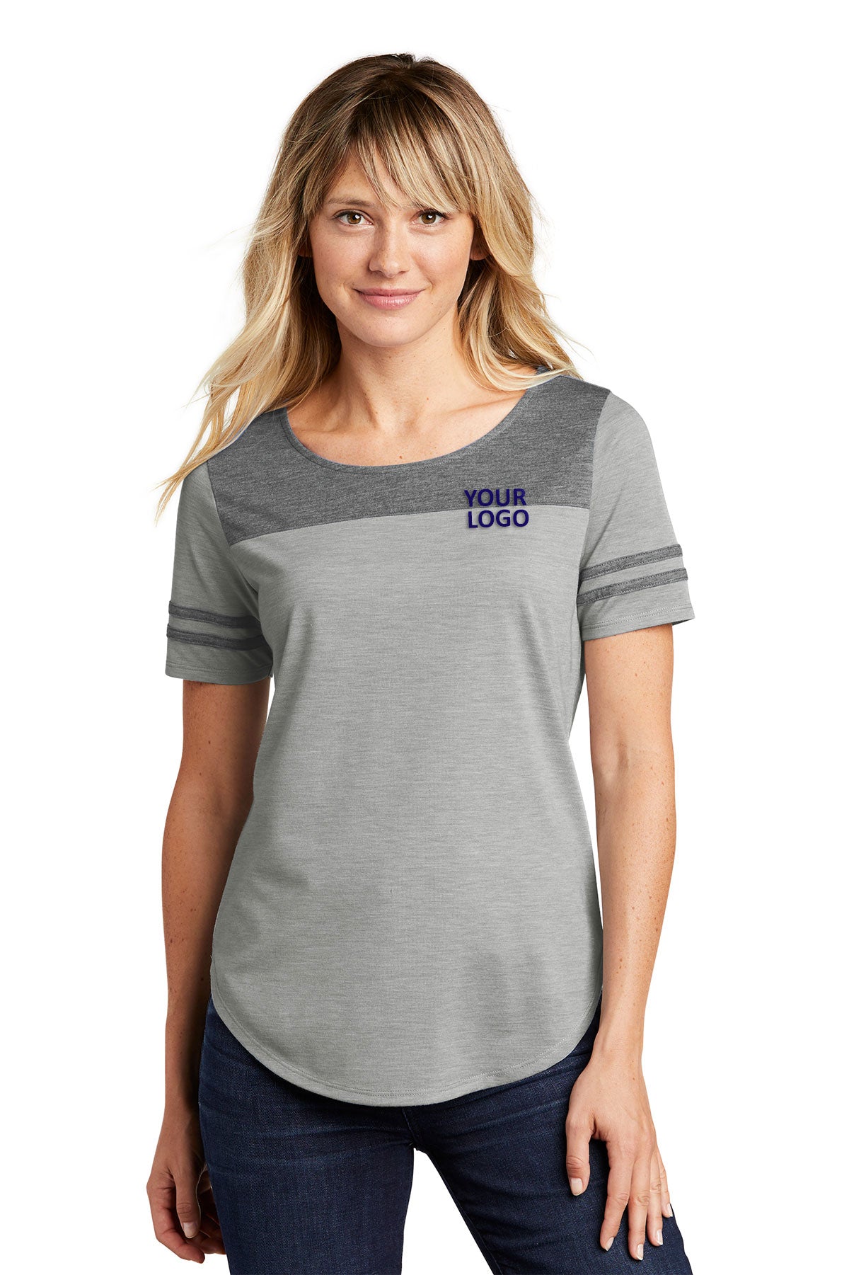 sport-tek ladies posicharge tri-blend wicking fan tee lst403 dark greyheather/ light grey heather