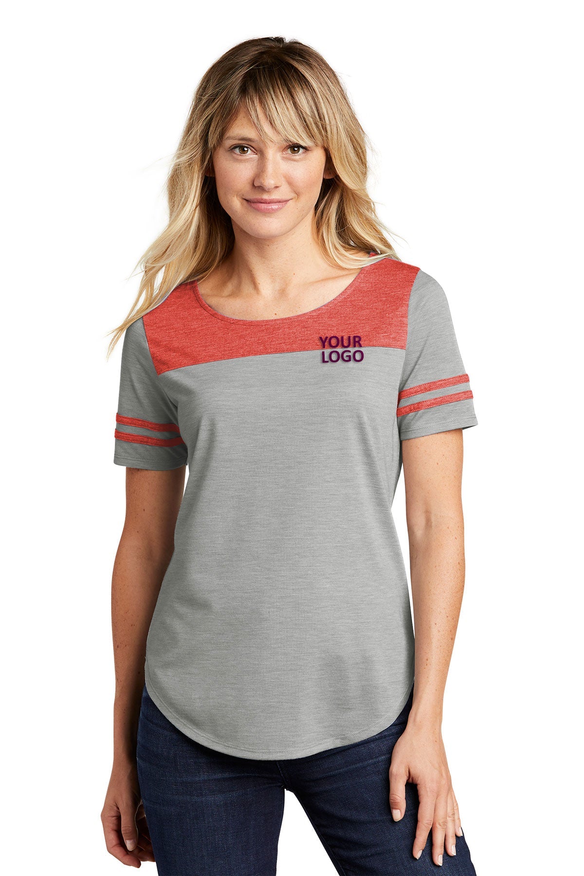 sport-tek ladies posicharge tri-blend wicking fan tee lst403 true redheather/ light grey heather