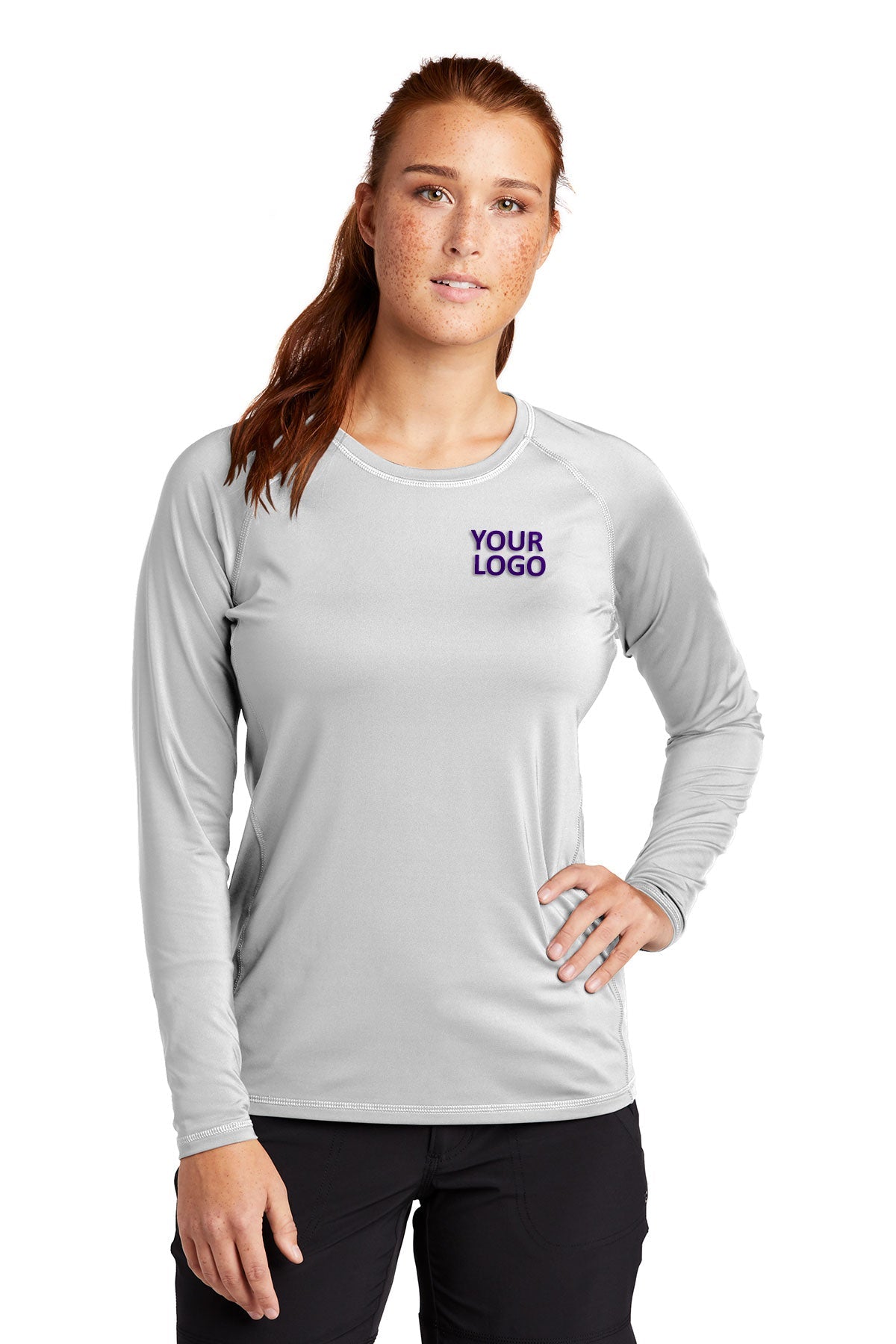 Sport-Tek White LST470LS custom embroidered polo shirts