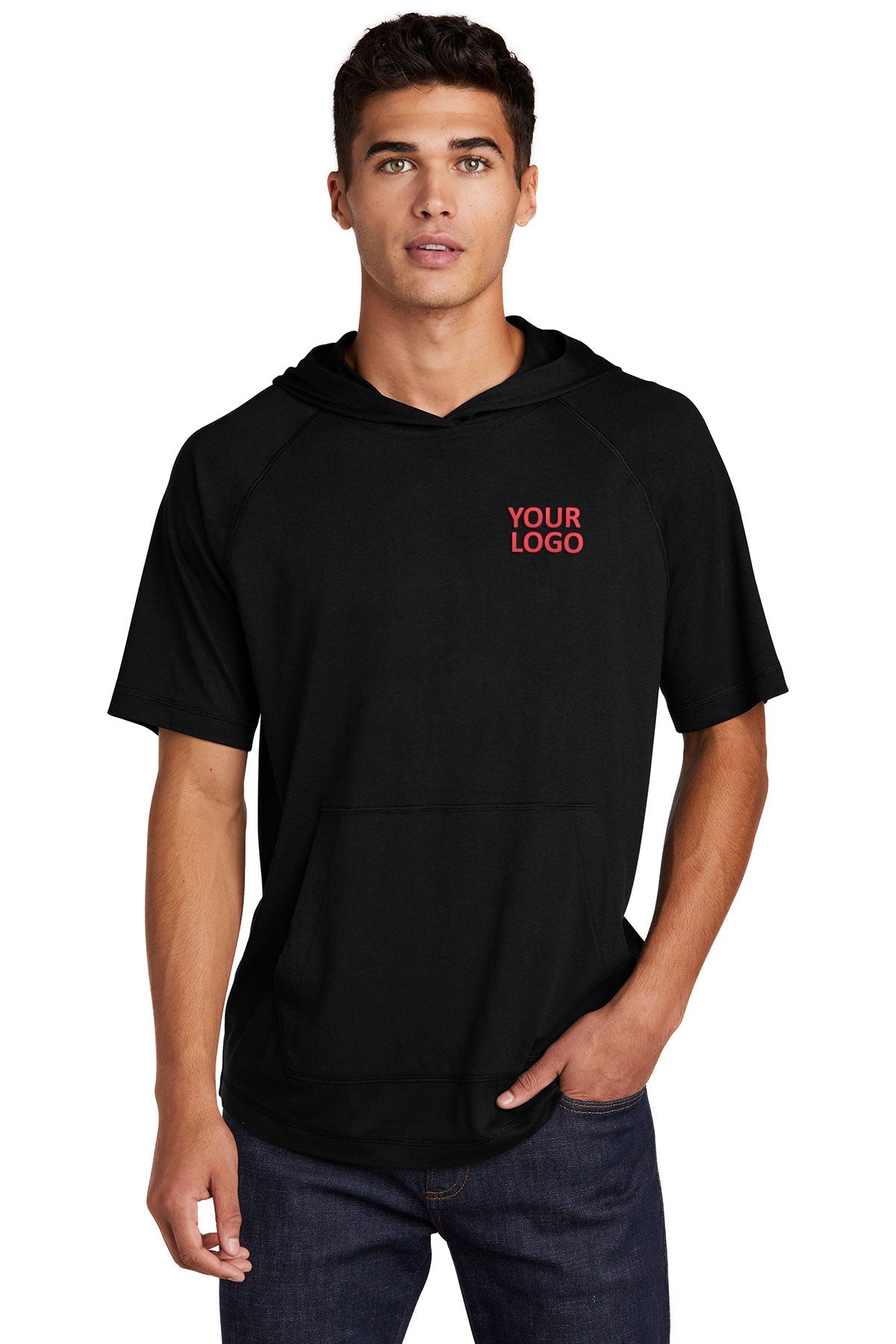 Sport-Tek PosiCharge Tri-Blend Wicking Short Sleeve Hoodie ST404 Black Triad Solid