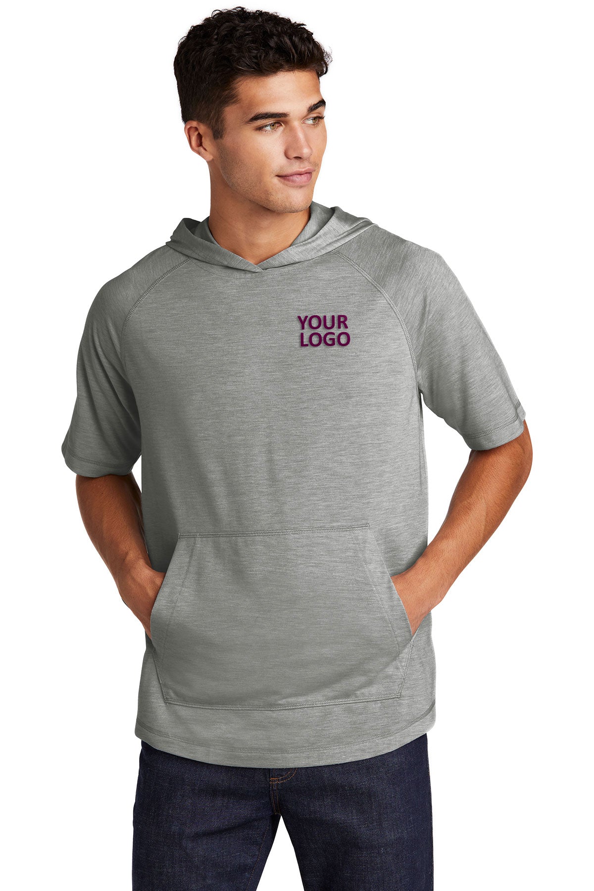 Sport-Tek PosiCharge Tri-Blend Wicking Short Sleeve Hoodie ST404 Light Grey Heather