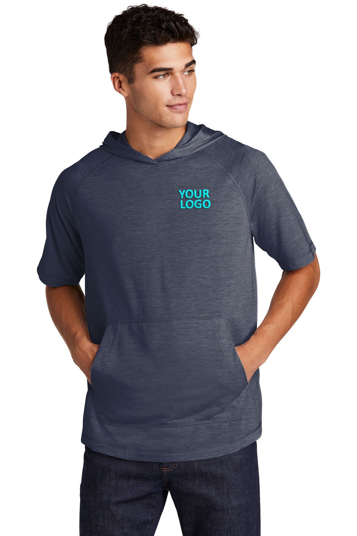 Sport-Tek PosiCharge Tri-Blend Wicking Short Sleeve Hoodie ST404 True Navy Heather