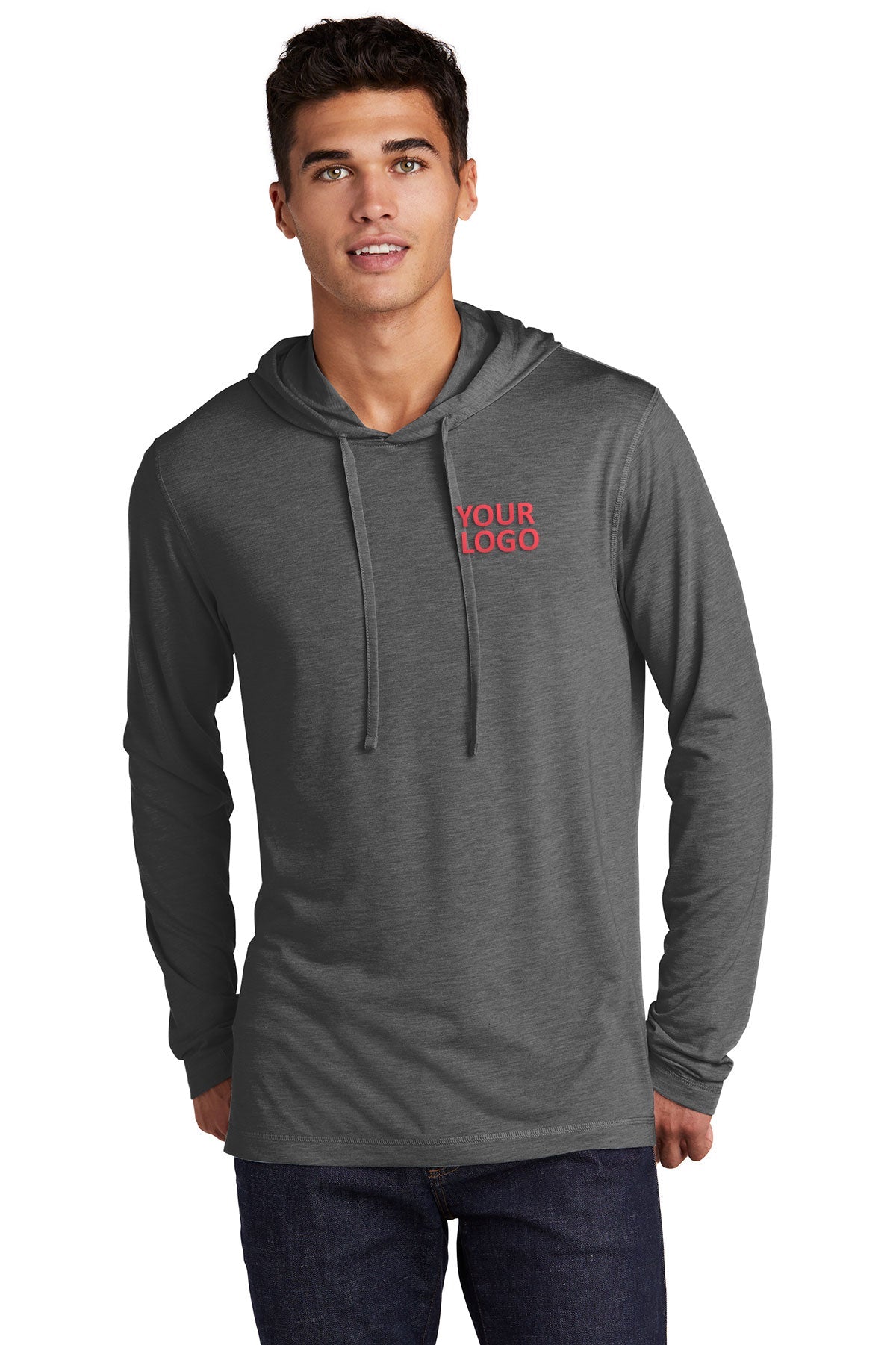 Sport-Tek PosiCharge Tri-Blend Wicking Customized Long Sleeve Hoodies, Dark Grey Heather [Shelter of Flint]