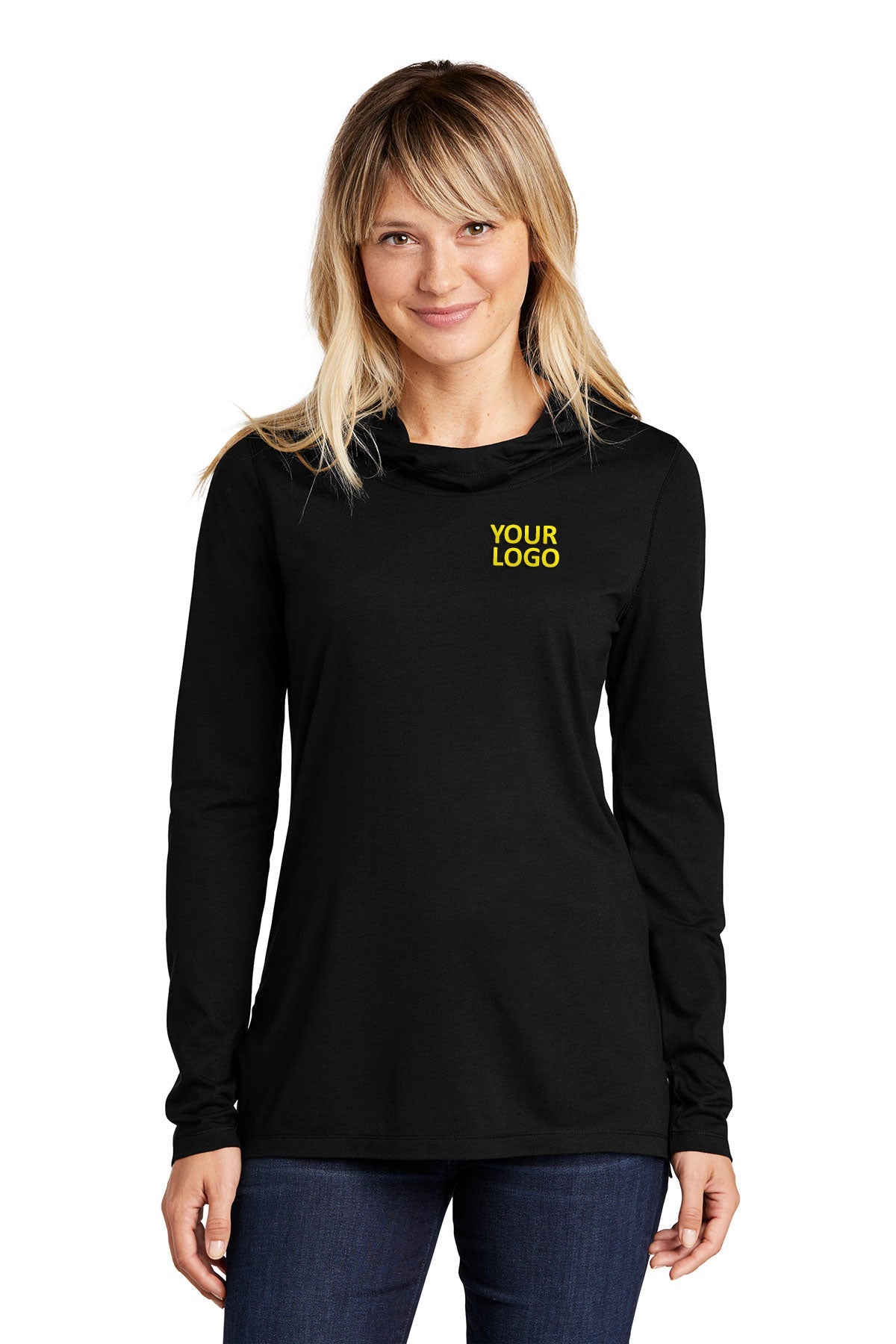 Sport-Tek Ladies PosiCharge Tri-Blend Wicking Long Sleeve Hoodie LST406 Black Triad Solid
