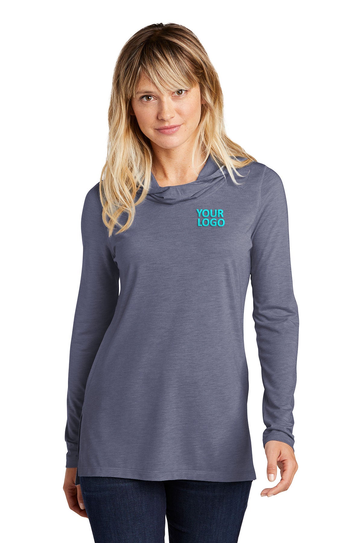 Sport-Tek Ladies PosiCharge Tri-Blend Wicking Long Sleeve Hoodie LST406 True Navy Heather