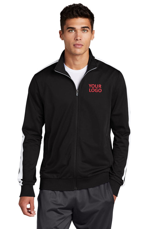 Sport-Tek Ladies Tricot Track Customized Jackets, Black/ White