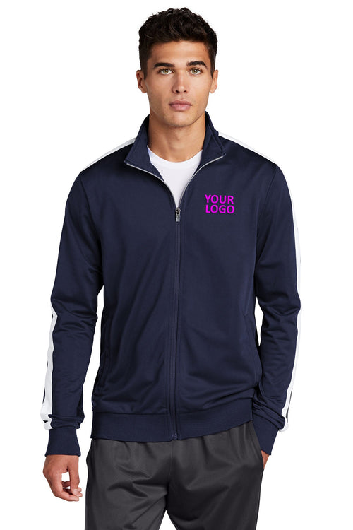 Sport-Tek Ladies Tricot Track Branded Jackets, True Navy/ White