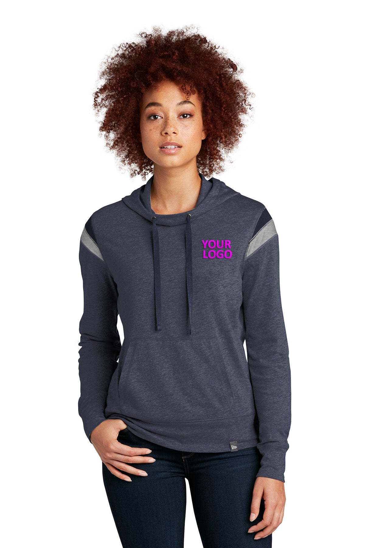 New Era LNEA108 True Navy HeatherTrue NavyRainstorm Grey Heather custom embroidered sweatshirts