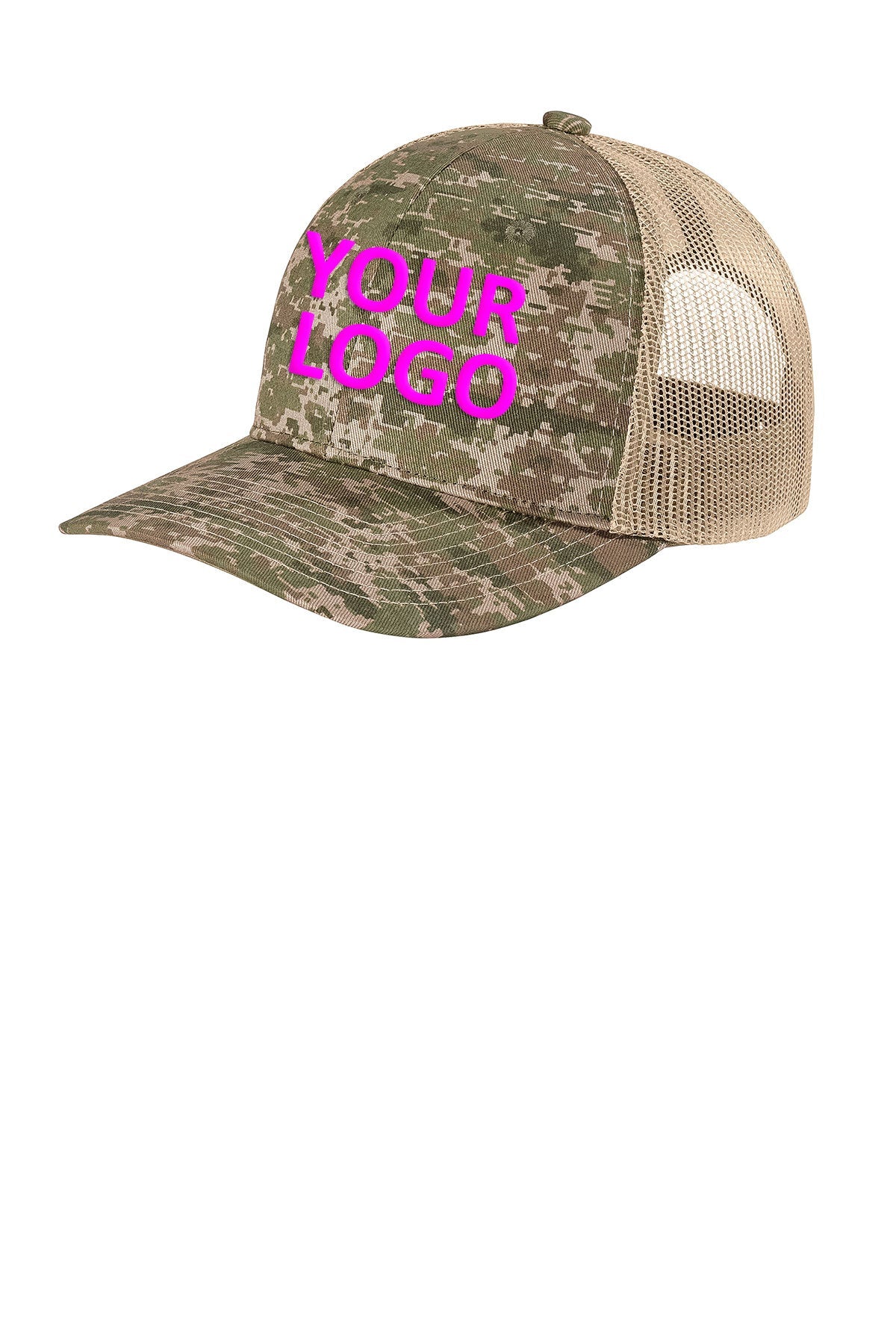 Port Authority Digi Camo Snapback Trucker Branded Caps, Olive DrabGreen Digi/ Coyote Brown