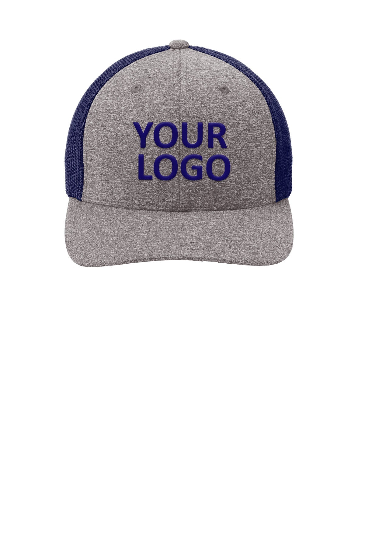 port authority flexfit melange mesh back trucker cap c302 true navy/grey heather