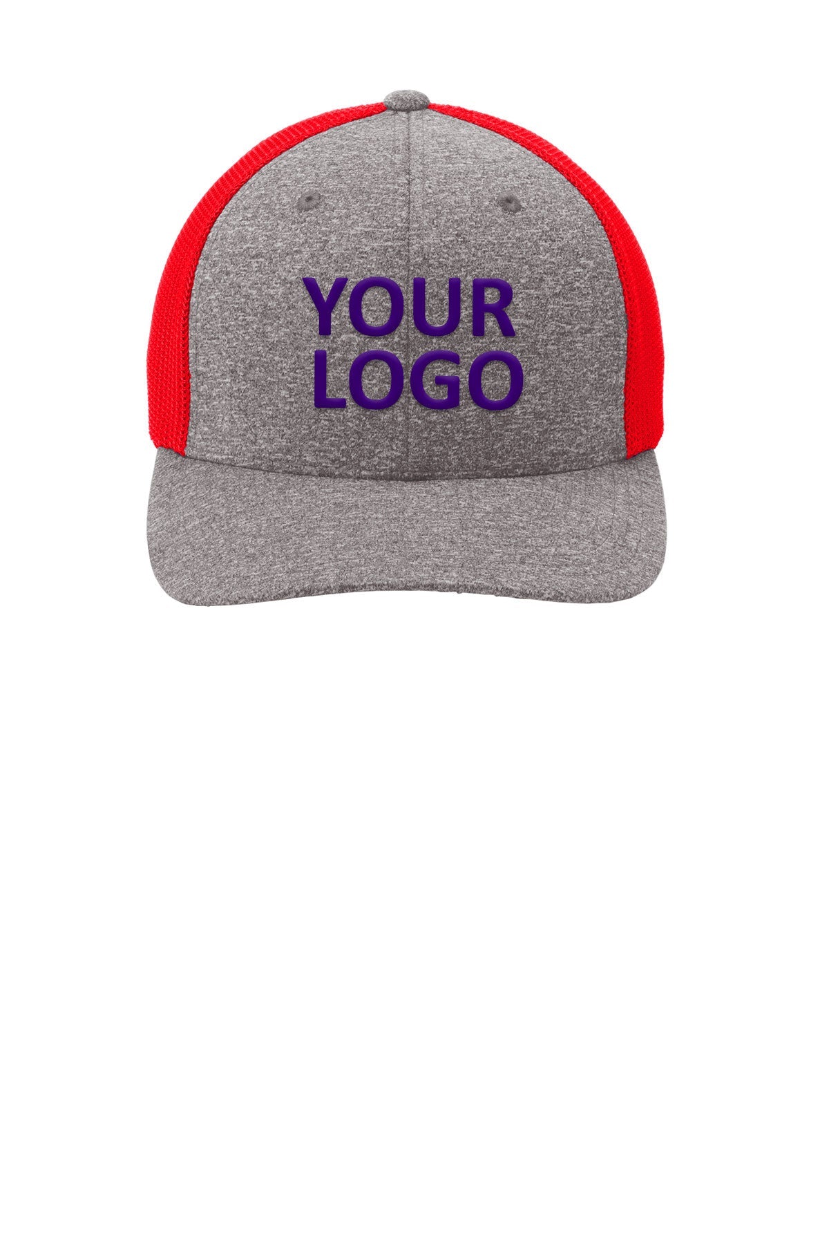 Port Authority Flexfit Melange Mesh Back Customized Trucker Caps, TRUE Red/Grey Heather