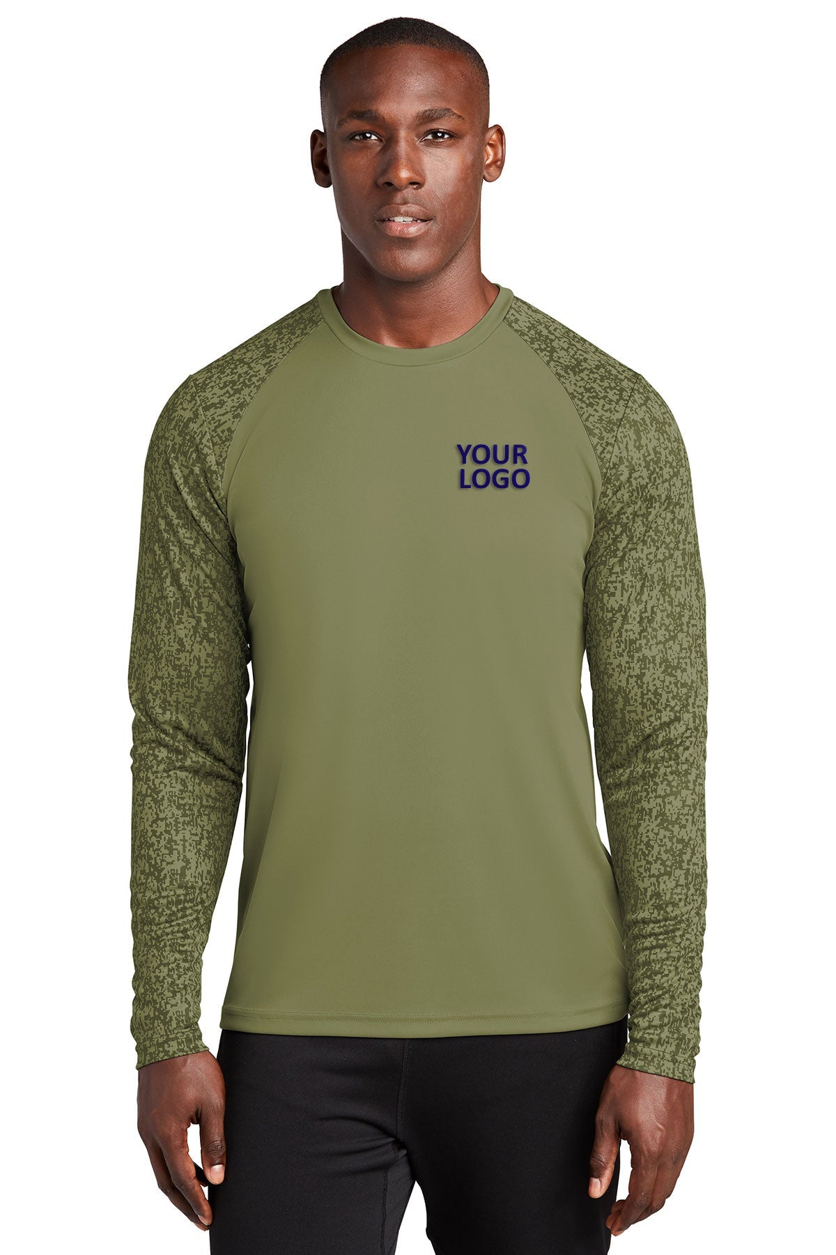 sport-tek long sleeve digi camo tee st460ls olive drabgreen