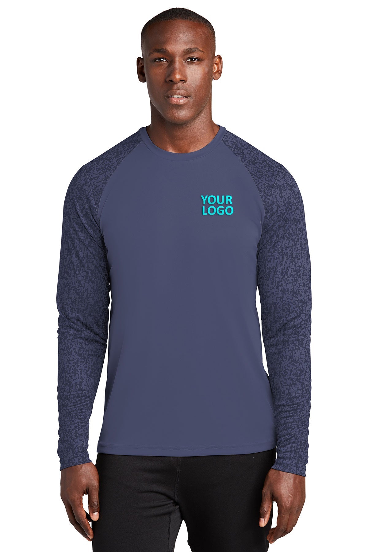 sport-tek long sleeve digi camo tee st460ls true navy
