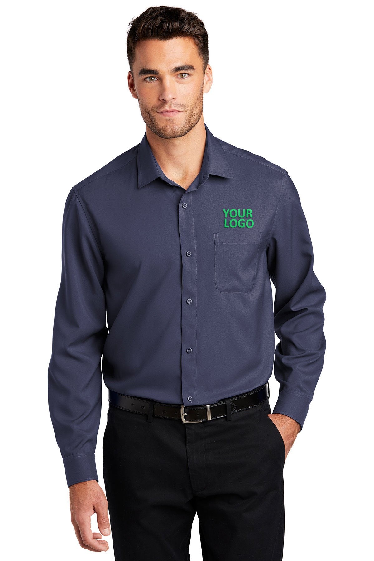 Port Authority True Navy W401 custom work shirts