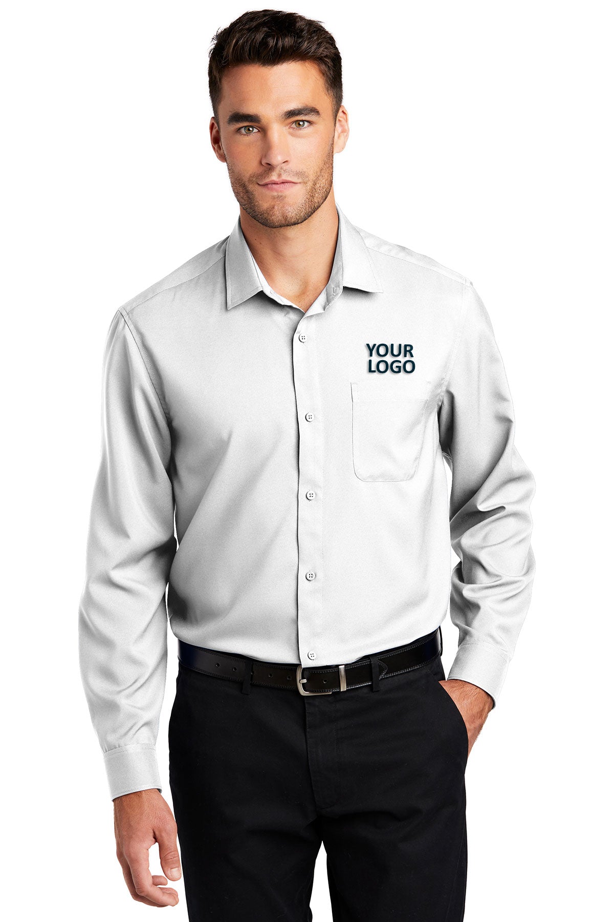 Port Authority White W401 logo shirts