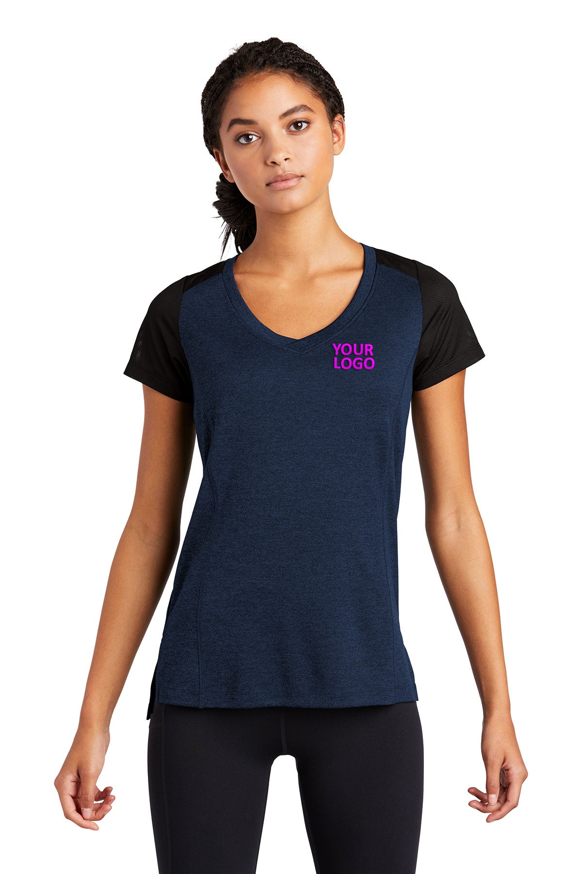 sport-tek ladies endeavor tee lst465 xs dark royal heather/black