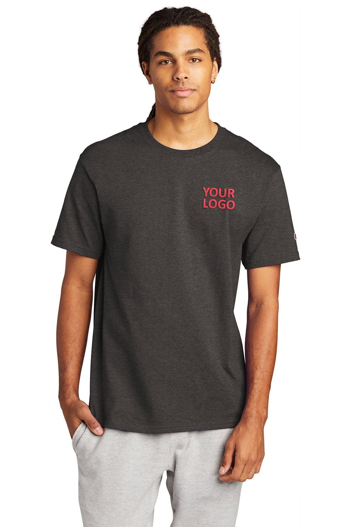 champion heritage jersey tee t425 s charcoal heather