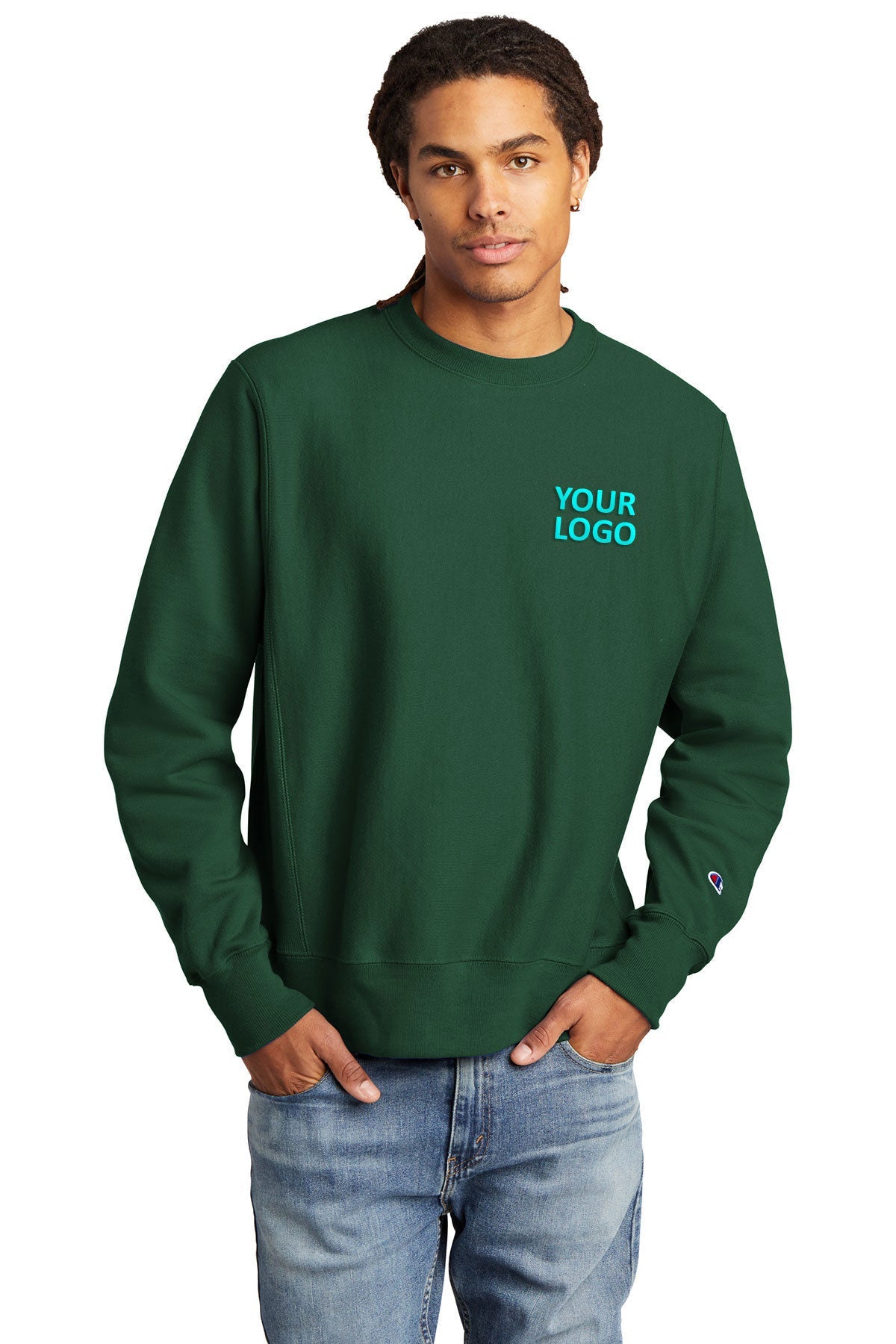 Champion Reverse Weave Crewneck Sweatshirt, Dark Green
