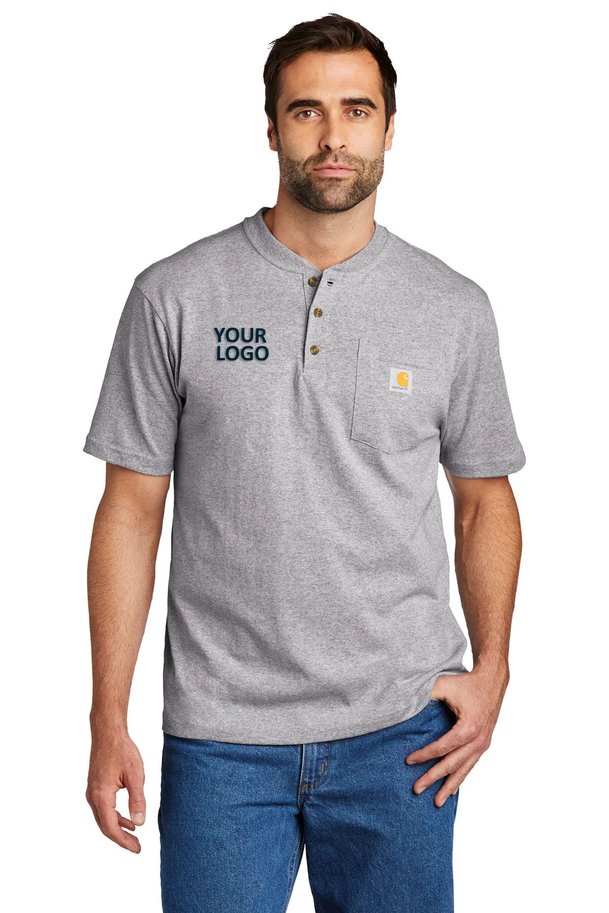 Carhartt Short Sleeve Henley T-Shirt CTK84 Heather Grey
