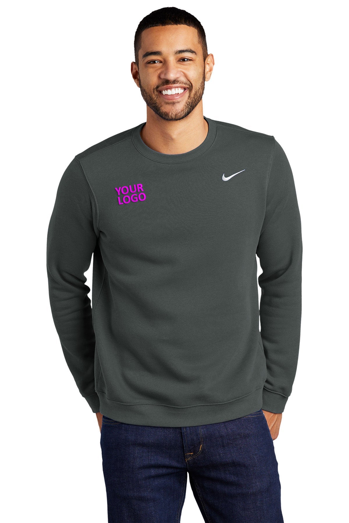 nike anthracite cj1614 custom logo sweatshirts embroidered