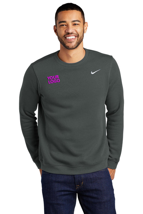 Nike Club Fleece Swoosh Custom Crews, Anthracite