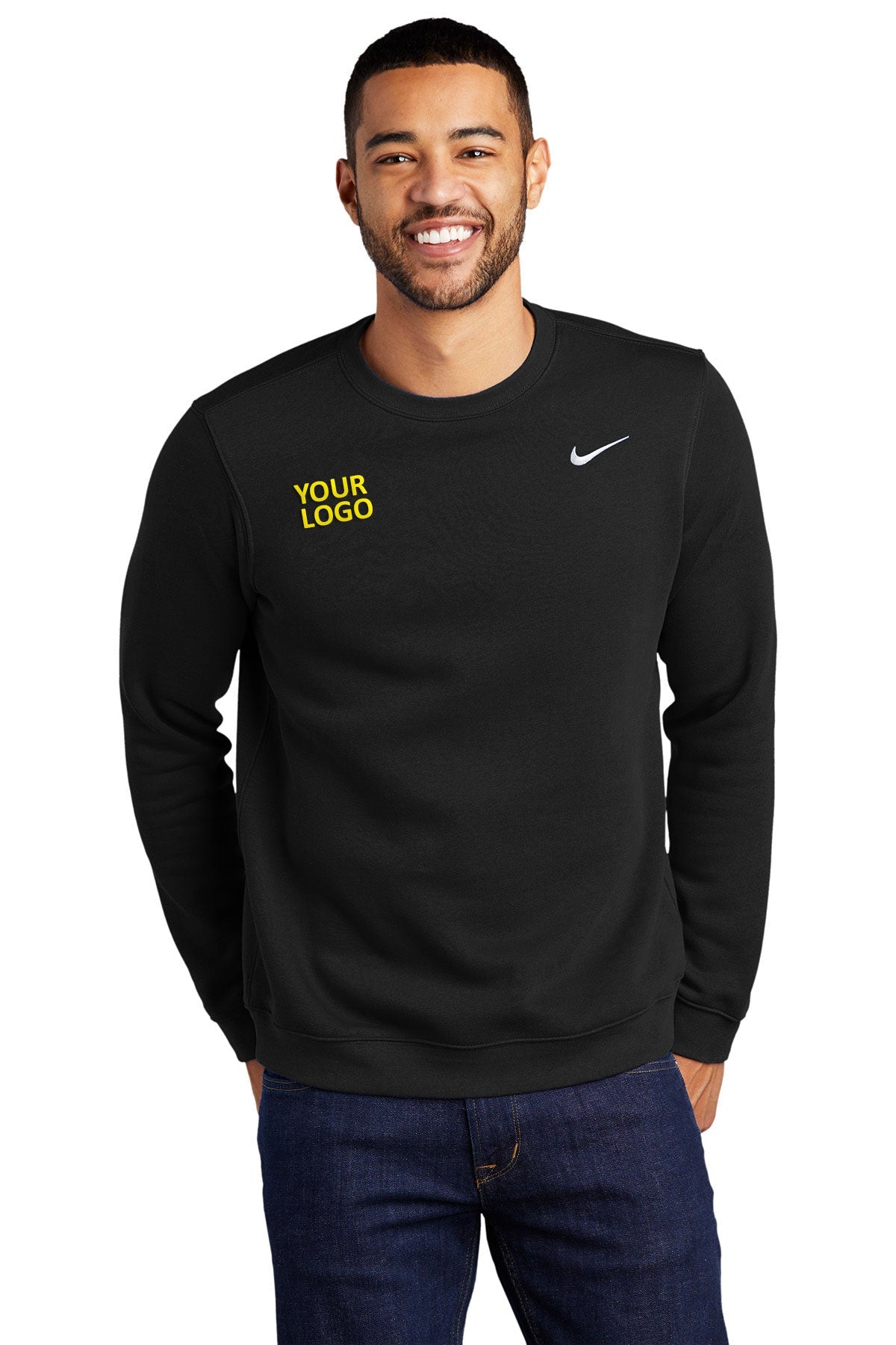 nike black cj1614 custom logo sweatshirts embroidered