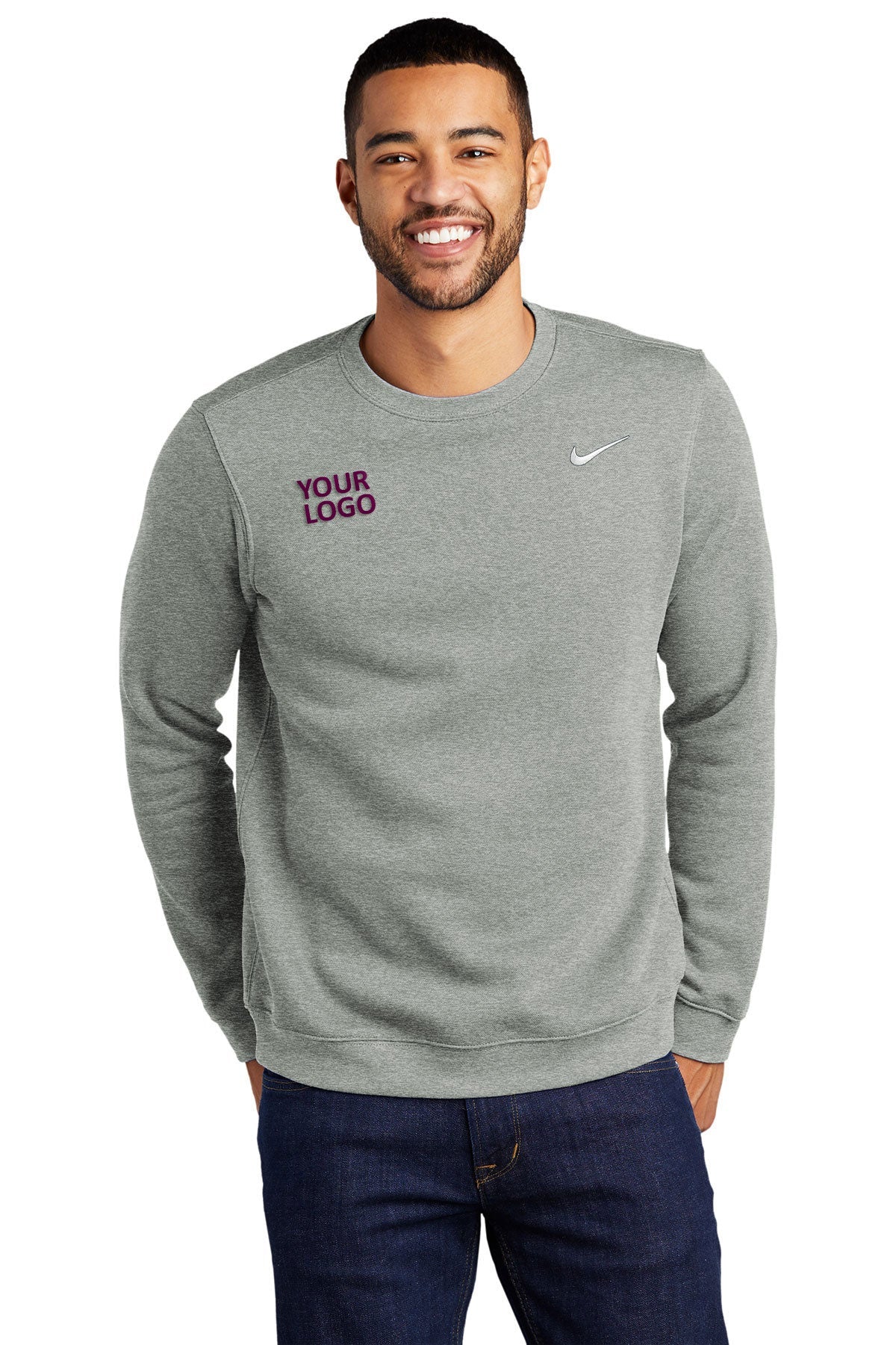 nike dark grey heather cj1614 custom logo sweatshirts embroidered