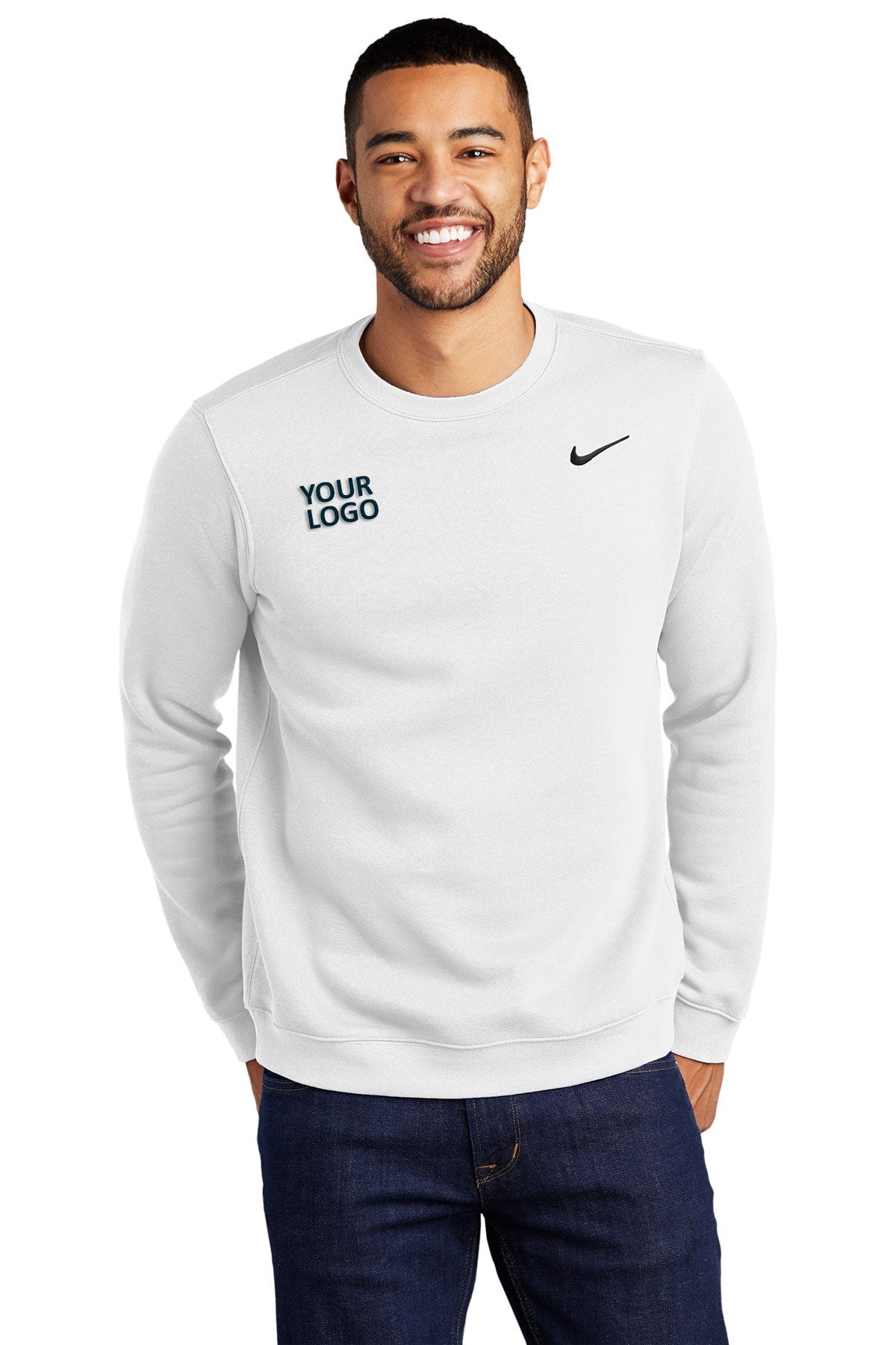 nike white cj1614 custom logo sweatshirts embroidered