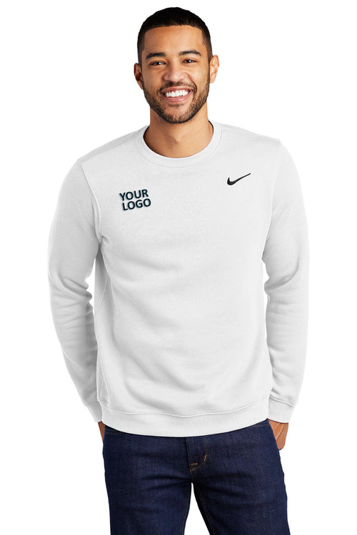 Nike Club Fleece Swoosh Custom Crews, White
