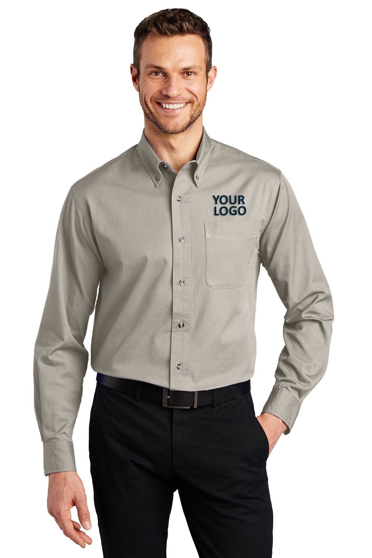 Port Authority Long Sleeve Custom Twill Shirts, Stone [St Louis Music]