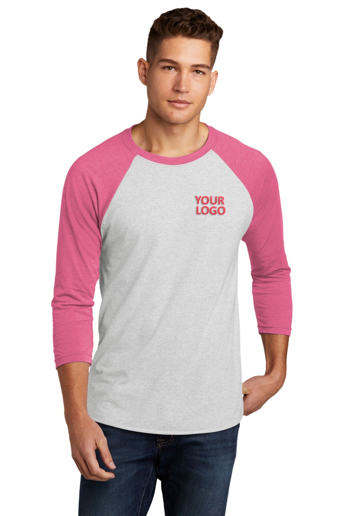 Next Level Unisex Triblend 3/4 Sleeve Raglan NL6051 VT PINK/ HTR WHT