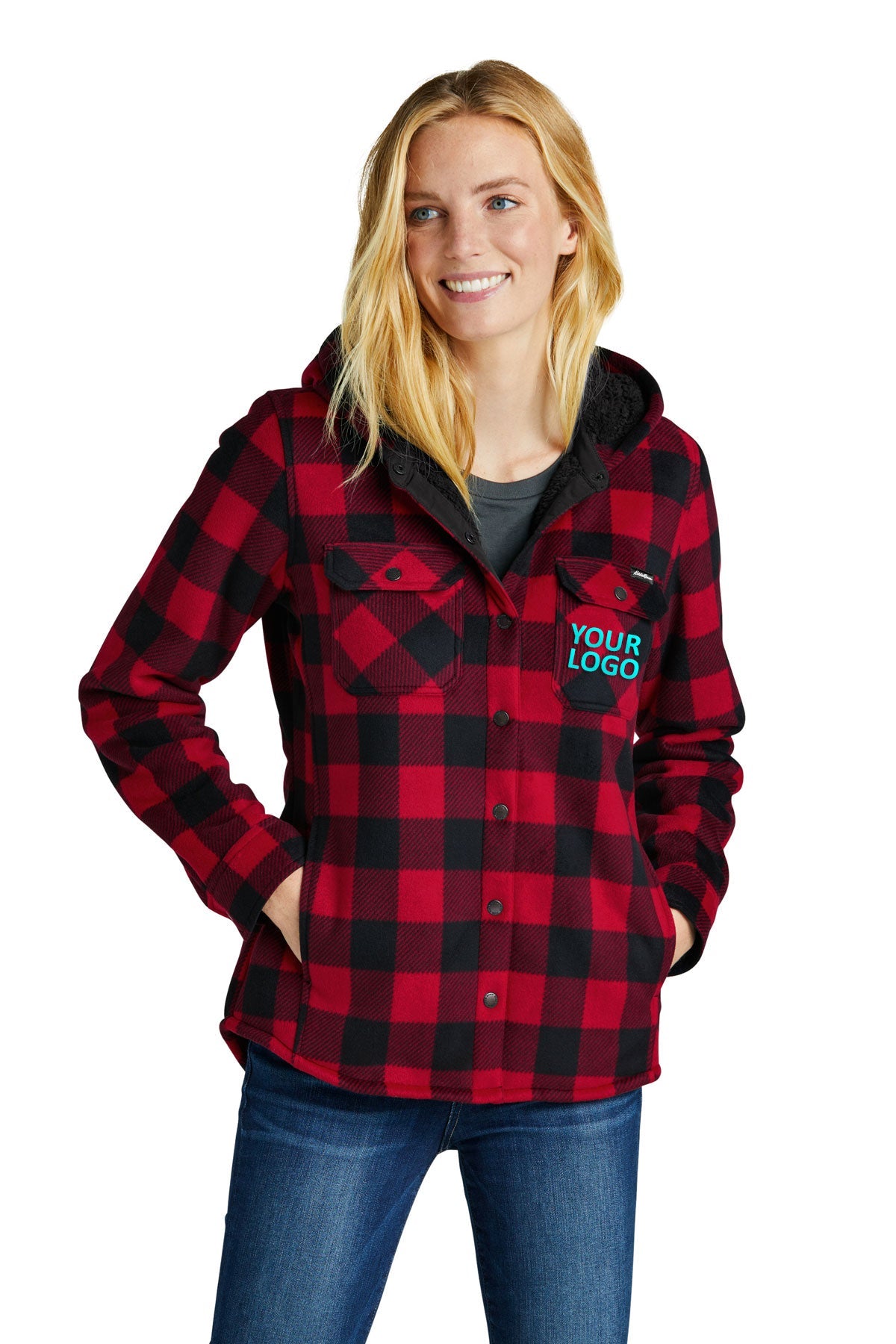 Eddie Bauer Radish/ Black EB229 company logo shirts