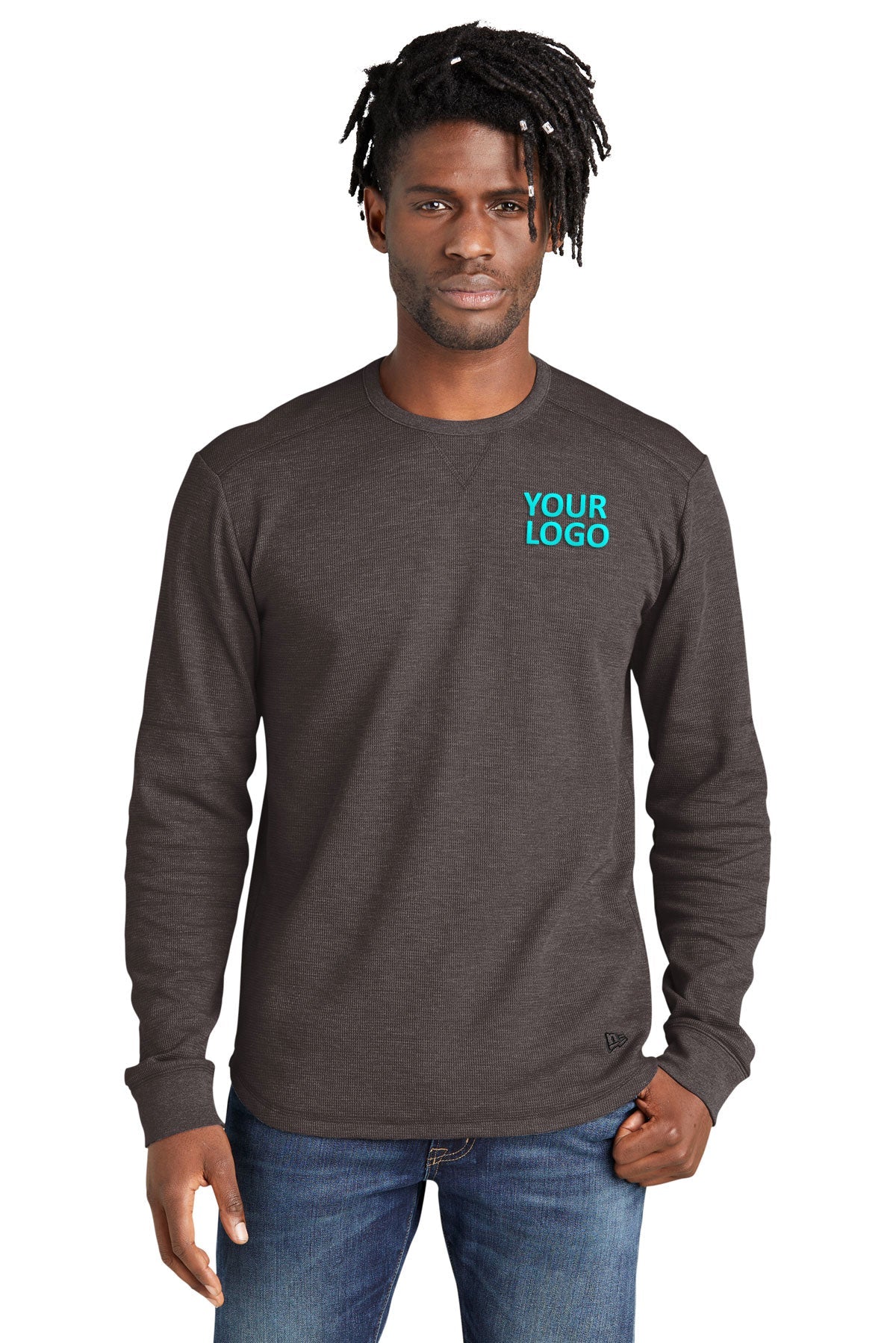 New Era Black Heather NEA140 custom sweatshirts with logo
