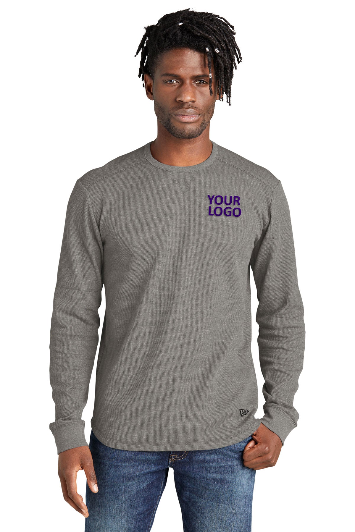 New Era Thermal Long Sleeve Custom T Shirts, Shadow Grey Heather [Black's Valley AG]