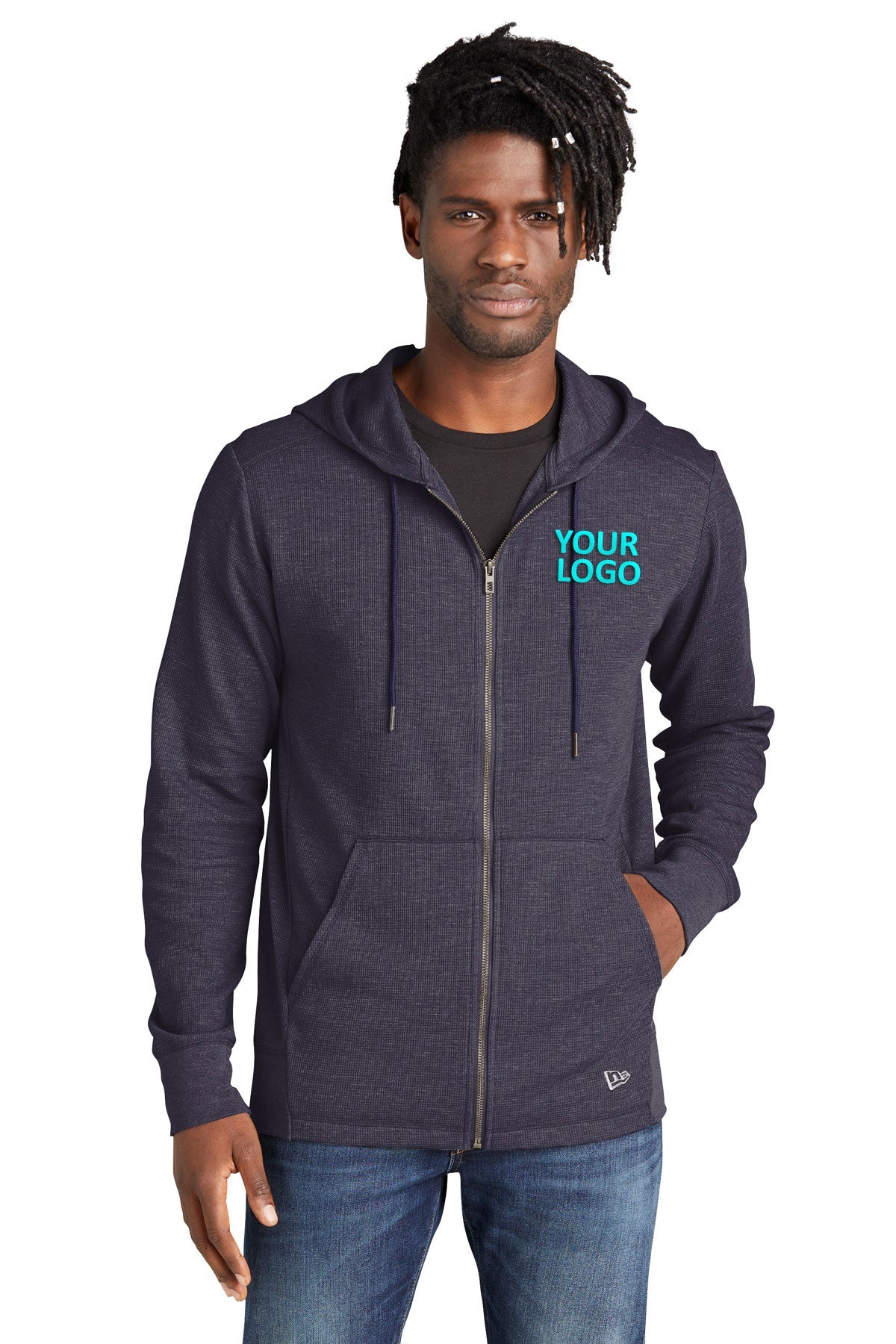 New Era True Navy Heather NEA141 custom logo sweatshirts embroidered