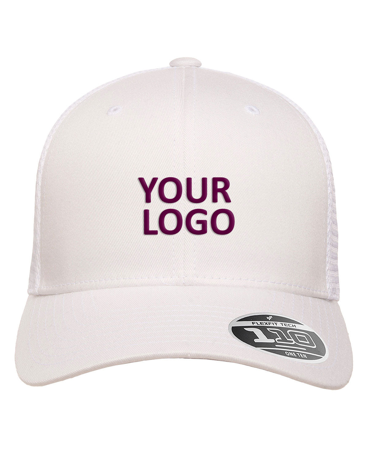Flexfit Adult 110 Mesh Branded Caps, White